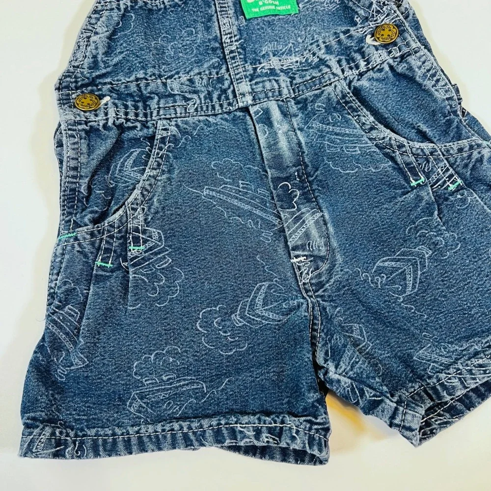 Vintage OshKosh B'gosh USA Denim Overall Shorts Kids Size 4 Nautical Sail Boat